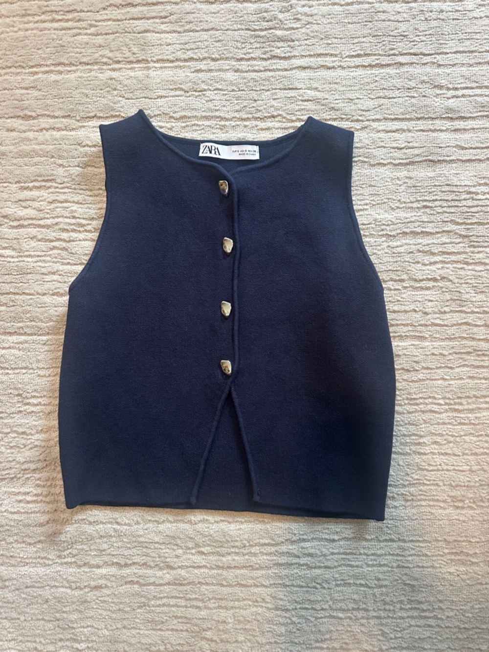 Zara Navy Sleeveless Knit Tank with Decorative Buttons - Kids